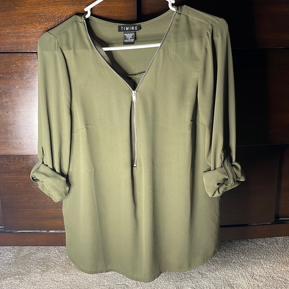 Olive green zipper up blouse